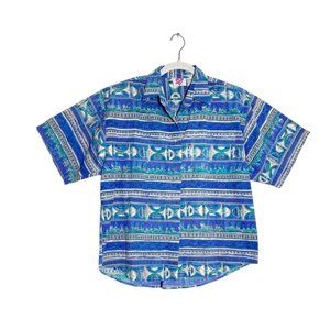 Keren Hart Vintage Women's Multicolor Short Sleeve Button Up Shirt  - Sz L